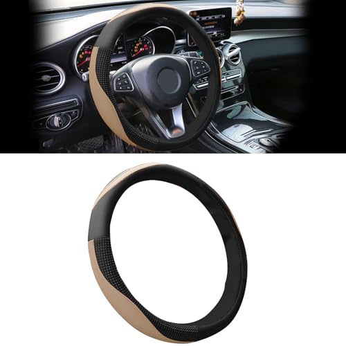 Car Steering Wheel Cover with Inner Circle, Upgraded 15 inch Leather Steering Wheel Protector for Men Women, Anti-Slip Breathable Car Interior Accessories for Most Cars (Beige) - color: Beige