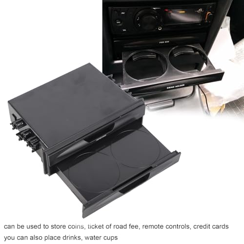 Car Radio Storage Box Single Din Radio Pocket 2 in 1 Car Radio Storage Box Multi Purpose ABS Universal 1DIN 2 Layer Black Cup Holder for Collecting Items
