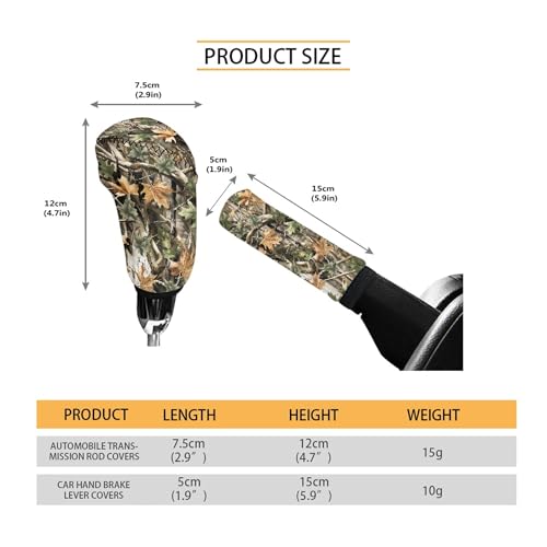 Camo Oak Hunting Wood Car Handbrake Cover with Gear Shift Knob Covers Soft Anti-Skid Automotive Accessory Easy to Install, 2 Piece Set - color: Camo Oak Hunting Wood