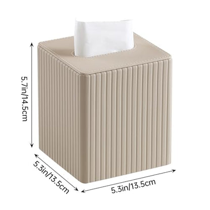 PU Leather Tissue Box Cover Square Tissue Box Holder with Magnetic Closure (Beige Fluted) - color: Beige Fluted