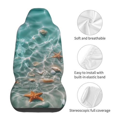 Starfish on Beach Car Seat Covers, Shell Conch Seat Protector for SUV Truck Van Sedans Teal Blue Non-Slip Cloth Vehicles Rear Bucket Seat Cover Gift for Women Men - color: Starfish