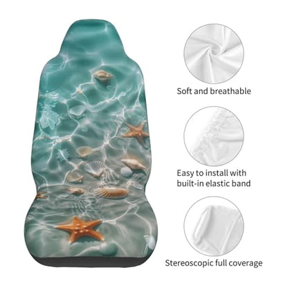 Starfish on Beach Car Seat Covers, Shell Conch Seat Protector for SUV Truck Van Sedans Teal Blue Non-Slip Cloth Vehicles Rear Bucket Seat Cover Gift for Women Men - color: Starfish