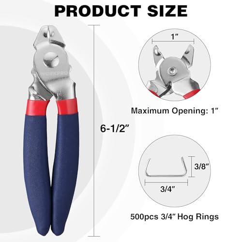 WORKPRO Bent Hog Ring Pliers with 500 Pcs 3/4" Hog Rings, Galvanized Steel Hog Rings Perfect for Furniture Upholstery, Auto Upholstery, Plastic Meat & Sausage Casings - style: Bent Hog Ring Pliers Set