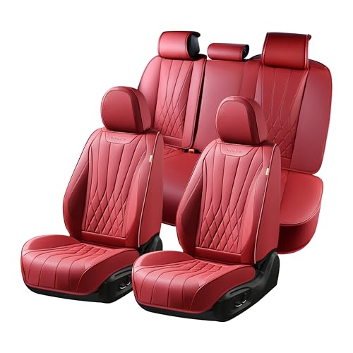 FLORICH Car Seat Covers Full Set, Luxury Seat Covers with 5 Seats, Waterproof Seat Protector Car Accessories Fit for Most Sedans SUV Pick-up Truck - Red - color: Red, size: Fullset