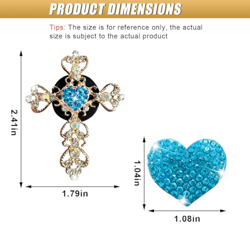 2PCS Bling Cross & Heart Car Dashboard Air Vent Trim Clip, Sparkly Rhinestone Car Air Vent Clips, Diamond Auto Diffuser Charm Clip, Auto Interior Decoration Accessory for Women Girls (Blue) - size: Blue