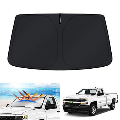 KUST Windshield Sun Shade for 2014-2016 2017 2018 Chevrolet Chevy Silverado/GMC Sierra 1500 2500HD 3500HD Custom Fit Sunshade Accessories Foldable Sun Visor Protector Block UV Rays - size: For | Chevrolet Silverado 2014-2018