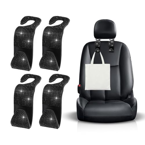 Ohleats 4 PCS Bling Car Seat Headrest Hooks, Crystal Rhinestone Back Seat Hanging Storage Organizer, Vehicle Seat Hanger Holder for Purse Handbag Coat, Interior Car Accessories (Black) - color: 4 PCS Black