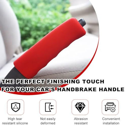 Car Handbrake Cover, Anti-Slip Silicone Auto Hand Brake Comfortable Handle Grip Cover, Waved Shaped Parking Brake Lever Decorative Protector for Truck SUV, Car Accessories (Red)