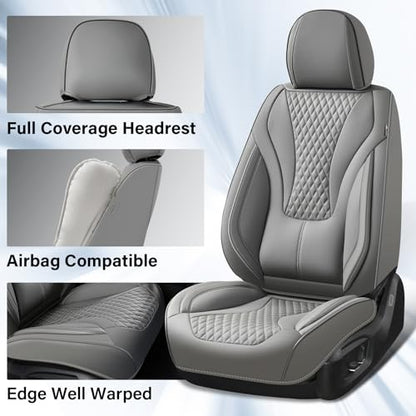 Coverado Gray Nappa Leather Car Seat Covers Front Seats ，Waterproof Car Seat Protector & Cushion, Universal Fit for Most Cars