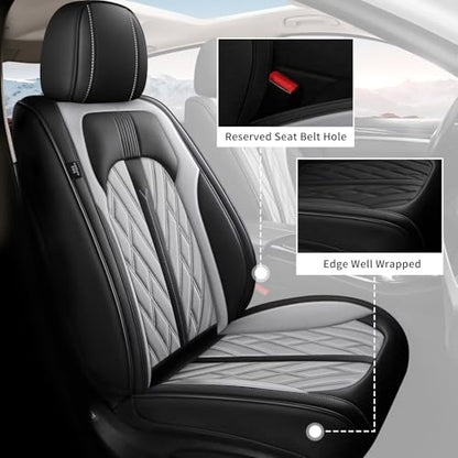 TTX LIGHTING Seat Covers Full Set 5 Seats Faux Leather Waterproof Car Seat Covers Breathable with Anti-Slip Universal Fit for Most Cars SUV Trucks (5 Seats, Black&Grey) - color: #073 Black&Grey, size: 1.Universal Fit Most Cars - 5 seat covers full set