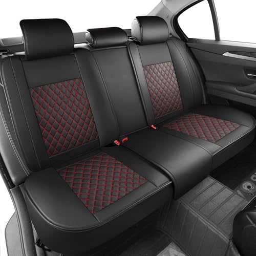 Grand Car Seat Covers Full Set,Universal Precision Fit 3D Contoured Automotive Nappa Leather Seat Covers for SUV Truck Sedan,Anti-Slip Seat Cover with Lumbar Support Style2 Black Red Line - color: Black Red Semi Coverage