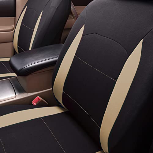 Flying Banner Car Seat Covers Set Beige Tan Front Seats Rear Bench Polyester car seat Protectors Easy installations Rear Bench Split Classic Man Lady - color: Black Beige