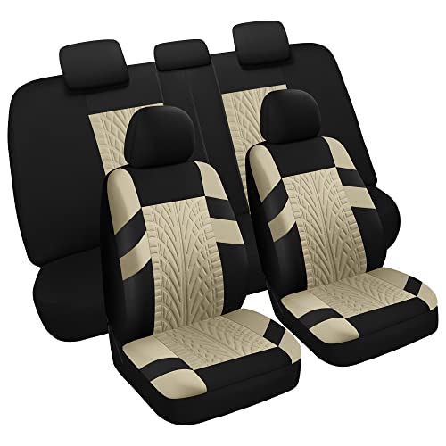 VarCozy Car Seat Covers Full Set, Front & Split Rear Bench for Car, Universal Cloth SUV, Sedan, Van, Automotive Interior Covers, Airbag Compatible - color: Black&Beige, size: Full Set