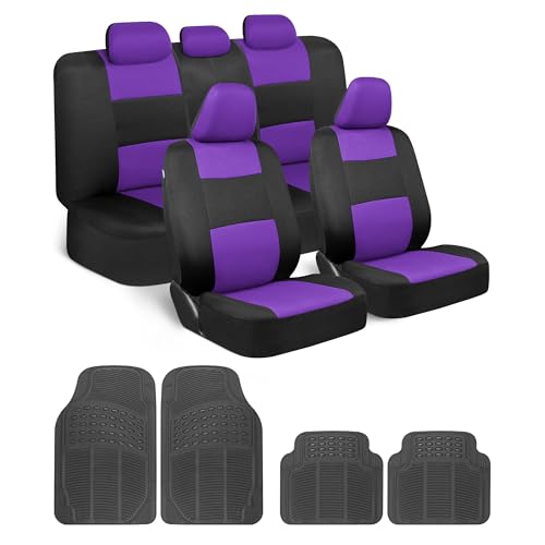 BDK PolyPro Car Seat Covers Full Set Combo with Front and Rear Waterproof All -Weather Car Floor Mats - Universal Fit Automotive Protection for Cars, Trucks & SUV – Easy Install Interior Accessories - color: Purple Combo