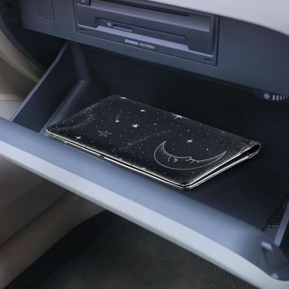linqin Car Registration and Insurance Card Holder, Sun Moon Galaxy Leather Glove Box Organizer Card Document Wallet - color: Sun and Moon