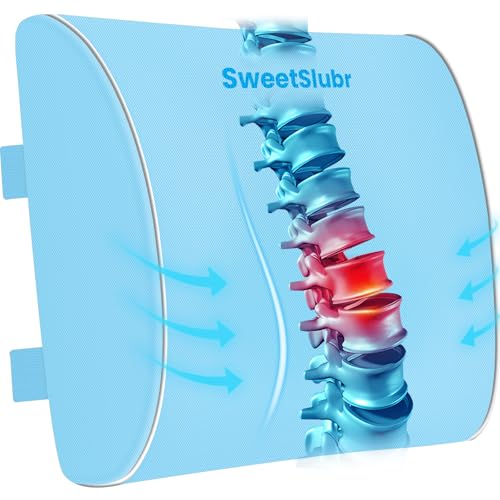 SweetSlubr Lumbar Support Pillow for Office Chair, Car & Gaming Chair, Ergonomic Memory Foam Cushion for Back Comfort,Zoned Back Support, Double Adjustable Straps(Light Blue,Large) - color: Light Blue, size: X-Large