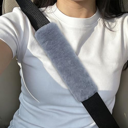 2PCS Car Seat Belt Cover Pads, Fluffy Car Seatbelt Covers, Soft & Comfortable Plush Seat Belt Cushion Protects Shoulder, Auto Safety Belt Strap Cover to Protect Your Neck (Grey) - color: Grey