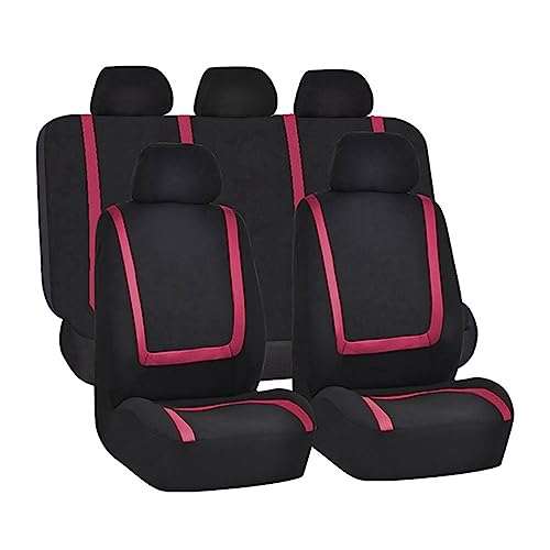 BELOMI Car Seat Covers Full Set, Breathable Premium Cloth Automotive Seat Cover, Universal Front and Rear Seat Covers, Easy to Install Car Accessories for Most Cars Trucks SUV (Pink) - color: Black/Pink, size: 9PCS