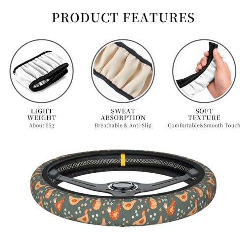 Chicken Cartoon Flowers Steering Wheel Cover for Women Elastic Rubber Steering Wheel Universal 15 Inch Fit for Cars, Auto, SUVs - color: Chicken Cartoon Flowers