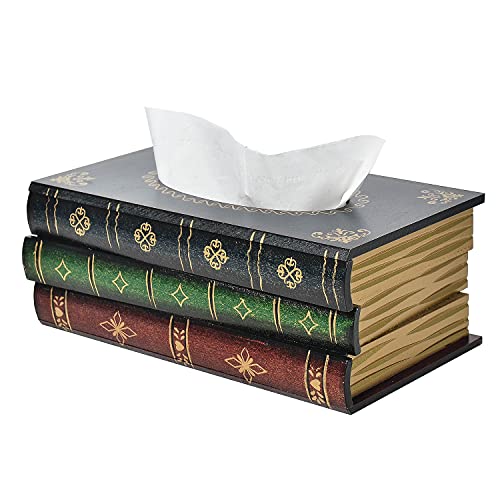 Crafted Classical Retro Wooden Antique Book Tissue Box Cover Rectangular Tissue Holder Dispenser Paper Cover Case Napkin Holder Home Decor for Bathroom Living Room Office car Kitchen (Dark Green) - color: Dark Green