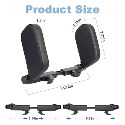Car Headrest Pillow, Adjustable Head Rest Pillow for Car Seat, Head Neck Support for Kids Adults Travel Sleeping, Fit for Headrest with Poles (Black)