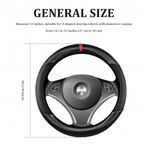 Car Steering Wheel Cover, Steering Wheel Accessories, 15 Inch Microfiber Leather Carbon Fiber Soft Anti-Slip Breathable, Car Accessories Elastic Non-Slip Cover for Most Vehicles (Black) - color: Black
