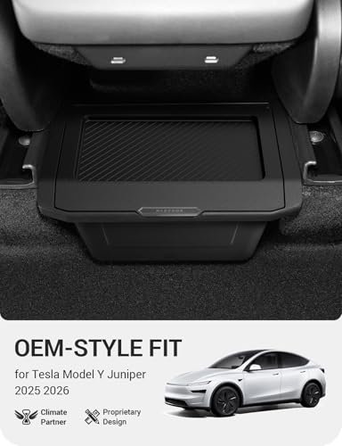 BASENOR Tesla Model Y Juniper Rear Center Console Organizer, TPE Dustproof Trash Can with Anti-Slip Lid, Garbage Bin Backseat Storage Box for 2025 2026 Model Y