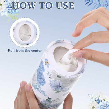 Ctosree Car Tissues Holder with Facial Tissues-6pk- Travel Tissue Tubes Box Container Fit for Car Cup Holder Tissues Floral Cylinder(Blue,White)