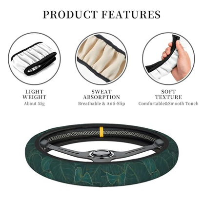 Steering Wheel Cover Accessories Neoprene Cover Non-Slip Breathable Easy to Install Suitable for Women Men Girls for Car SUV Van Truck Universal 14.5-15.5 Inch Dark Green Palm - color: Dark Green Palm