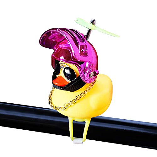 Rubber Duck Toy Car Ornaments Yellow Duck Car Dashboard Decorations Squeeze Duck Bicycle Horns with Propeller Helmet - color: Pink
