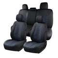 Truckiipa Full Set Leather Seat Covers Fit for Toyota Tacoma Full Coverage Waterproof Seat Covers Cushion Protector Fit for 2016-2023 Toyota Tacoma Double Crew Cab, Full Set, Black&Blue