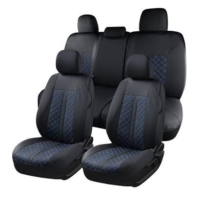 Truckiipa Full Set Leather Seat Covers Fit for Toyota Tacoma Full Coverage Waterproof Seat Covers Cushion Protector Fit for 2016-2023 Toyota Tacoma Double Crew Cab, Full Set, Black&Blue