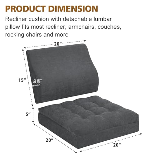Recliner Cushion for Elderly with Lumbar Support Pillow - 20x20x5 Inch Extra Thick Recliner Seat Cushion for Seniors Relief Back Pain and Tailbone Pain from Long Sitting Non-Slip Bottom