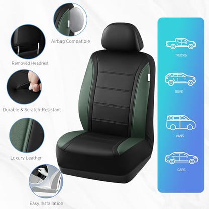 Road Comforts Leather Seat Covers, Breathable Car Seat Covers Full Set for Men,Airbag Compatible, Automotive Seat Covers Set Universal Fit Most Cars,Vans,Truck,SUV - color: Green Full Set