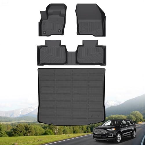 Hutisya-Floor Mats & Cargo Liner Set Fit for 2015-2026 Ford Edge & 2019-2026 Ford Edge ST All Weather Protection Anti-Slip & Durable TPE Full Set Liners Automotive Accessories-Black - style: 17)For Edge 2015-2026 Full Set