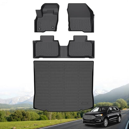 Hutisya-Floor Mats & Cargo Liner Set Fit for 2015-2026 Ford Edge & 2019-2026 Ford Edge ST All Weather Protection Anti-Slip & Durable TPE Full Set Liners Automotive Accessories-Black - style: 17)For Edge 2015-2026 Full Set