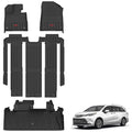 3W Floor Mats & Cargo Liner Fit Toyota Sienna 7 Seat 2021-2026 (Except for 2025 2026 Platinum Edition), TPE All Weather Custom Fit Floor Liner for Sienna XLE/XSE/Limited/Woodland Edition - style: 1. Sienna 7 S|21-26|Full Mats Red Accent