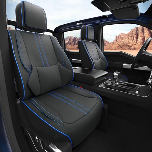 W&PMAX Custom-Fit Blue Seat Covers Full Set for Chevy Silverado & GMC Sierra 2007–2026, Fit 1500/2500/3500HD Crew/Double/Extended Cab, Waterproof Leather Truck Seat Protectors