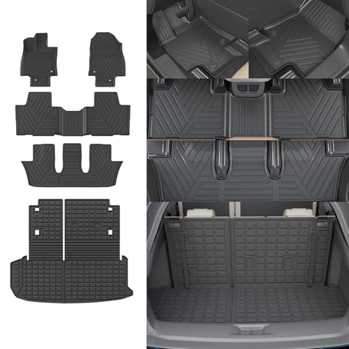 Floor Mats Compatible with 2024 2025 2026 Toyota Grand Highlander Cargo Mat Cargo Liner Trunk Mat Back Seat Protector Grand Highlander Accessories (Trunk Mat with Backrest Mat+Floor Mats) - color: Floor Mats Full Set(5pcs)