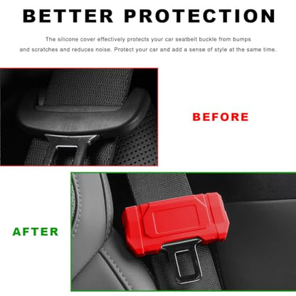 2 PCS Car Seat Belt Buckle Covers, Anti-Scratch Silicone Auto Seatbelt Clips Protector, Universal Seat Belt Buckle Protective Sleeve for SUVs Vans Trucks, Car Accessories (Red) - color: Red