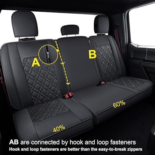LUCKYMAN CLUB F150 Rear-only Seat Covers J03-Q3 with Waterproof Faux Leather, Fit 2015-2025 Ford F150 and 2017-2025 F250 F350 F450 (Rear only, Black) - color: Black, size: Rear Bench