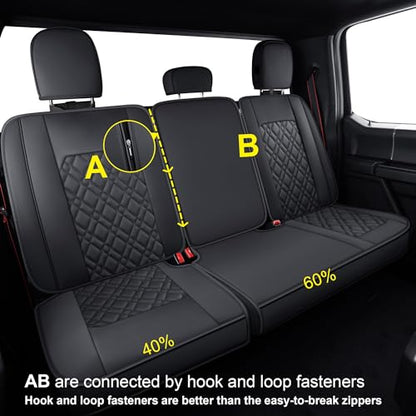 LUCKYMAN CLUB F150 Rear-only Seat Covers J03-Q3 with Waterproof Faux Leather, Fit 2015-2025 Ford F150 and 2017-2025 F250 F350 F450 (Rear only, Black) - color: Black, size: Rear Bench