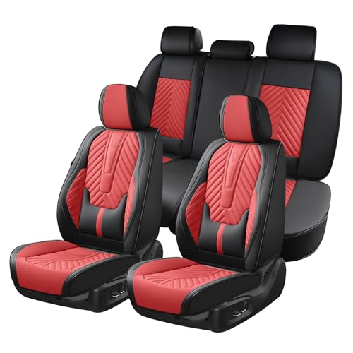 Coverado Car Seat Covers Full Set, Faux Leather Seat Covers for Car, Luxury Automotive Seat Covers Waterproof Car Seat Protector Universal Fit for Most Cars SUV Truck with Lumbar Support(Black&Red) - color: Black&Red, size: Fullset