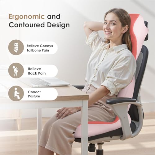Car Seat Cushion & Lumbar Support Pillow & Car Neck Pillow Ergonomic and 100% Memory Foam, Upgraded Larger and Breathable Car Seat Cushion & Back Support Pillow - Pink - color: B-cushion&lumbar&neck Pillow-pink