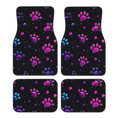 OSAM SPACE Neon Pink Purple Paw Car Floor Mats Set of 4 All Weather Trunk Mat Anti-Slip Automotive Carpet Decor Rugs Universal Car Accessories - color: Neon Pink Purple Paw