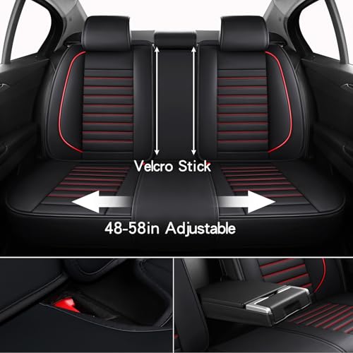 MINGBRON Leather Car Seat Covers Full Set, Universal Faux Leather Car Seat Covers 5 Seats, Automotive Seat Covers for Most Sedans SUVs Trucks, Front and Rear Seat Covers,Wine Red - color: RedA, size: 5 Seat Covers (Front & Rear)