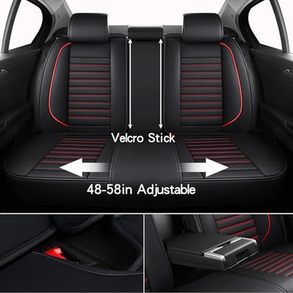 MINGBRON Leather Car Seat Covers Full Set, Universal Faux Leather Car Seat Covers 5 Seats, Automotive Seat Covers for Most Sedans SUVs Trucks, Front and Rear Seat Covers,Wine Red - color: RedA, size: 5 Seat Covers (Front & Rear)