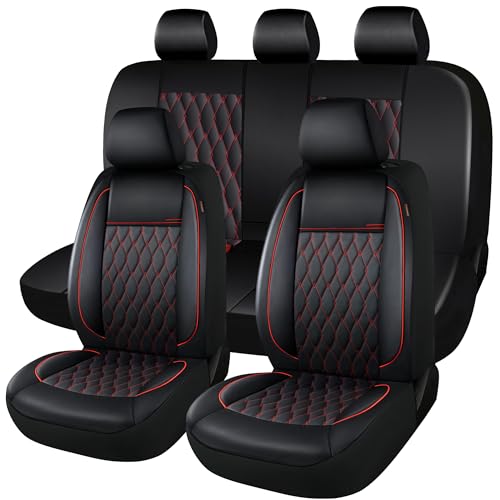 CAROMOP Faux Leather Car Seat Covers Full Set,Luxury and Comfortable Covers for Cars,Split Bench Compatible Car Interior Covers,Universal Fit for Suvs,Vans,Trucks,Airbag Compatible(5-Seat Black/Red) - color: Black/Red, size: Full Set