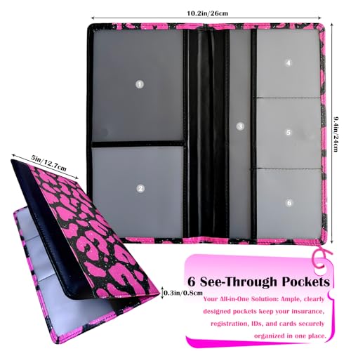 Car Registration and Insurance Holder with Magnetic Closure, Universal Document Organizer for License, Insurance Cards & Glove Box Storage (Leopard-Glitter Hot Pink) - color: Leopard-Glitter Hot Pink
