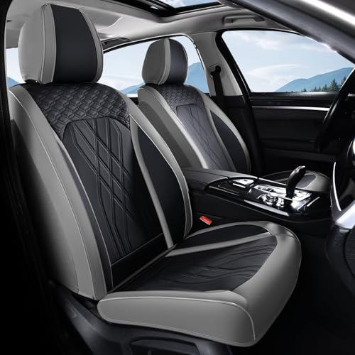 Car Seat Covers Front Seat Waterproof Faux Leather Seat Covers for Cars Premium Breathable Car Seat Protector Interior Covers Non-Slip Universal Fit for Most Car Truck SUV, Gray&Black - color: Gray&Black, size: FrontPair